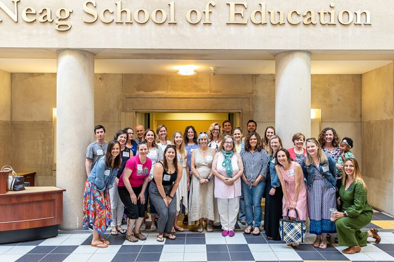Literacy alumni gathering a reunion event in 2018.